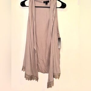 NWT AB Studio Draped Open-Front Flyaway Cover Up with Crochet Lace - Taupe - XL